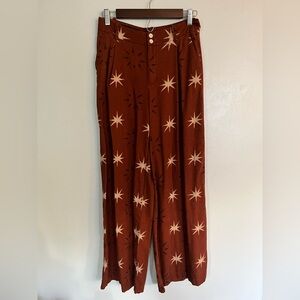 Zara Sun Print Wide Leg Linen Pants size S